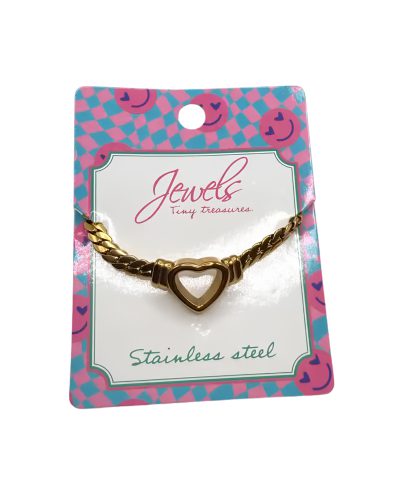 500J31 Armband grove schakel met hart - stainless steel