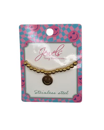 500J32 Armband kralen met smiley - stainless steel