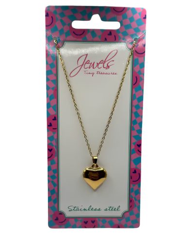500J54 Ketting lang met dik hart - stainless steel