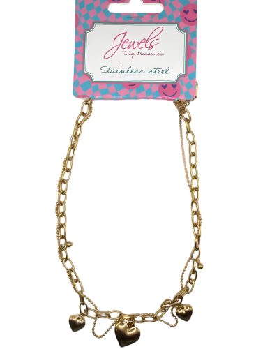 500J61 Ketting bedel met hartjes - stainless steel
