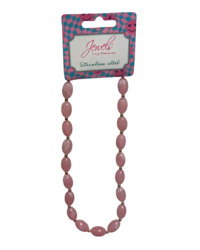 500J72 Ketting kralen in het roze - stainless steel